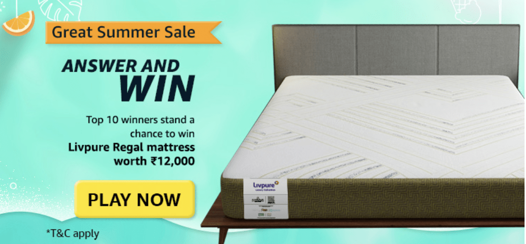 Amazon Great Summer Sale Livpure Regal Mattress Quiz Answers CouponEdge