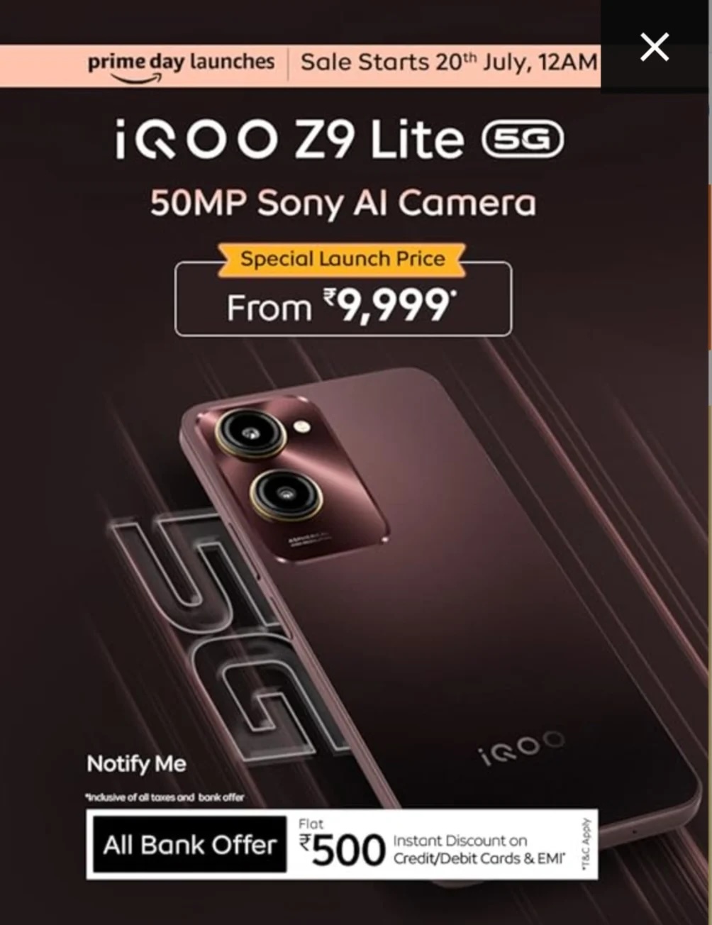 iQOO Z9 Lite 5G - 50MP Sony AI Camera @ ₹9999 - Sale from 20th July, 12 PM
