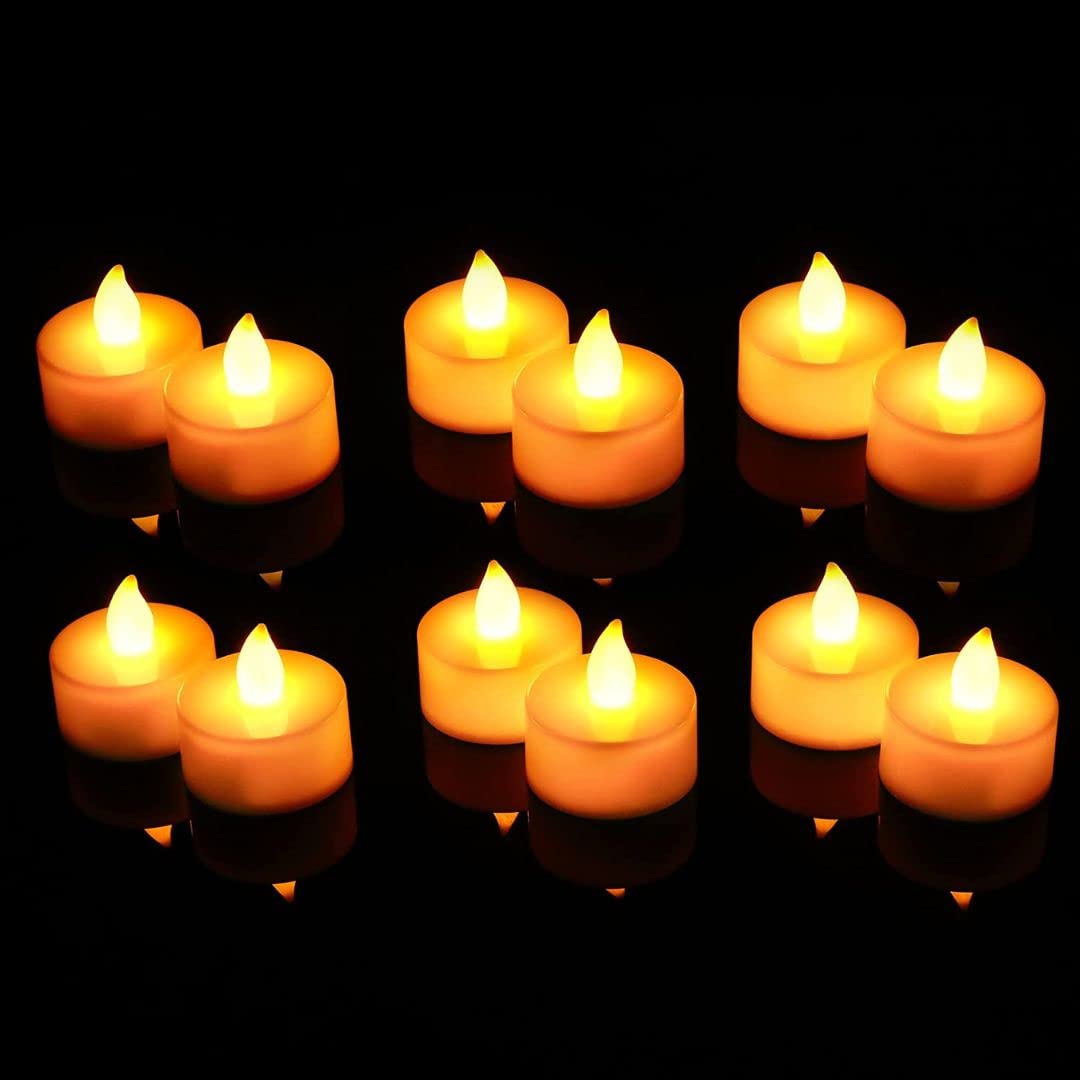SATYAM KRAFT 12 Pcs Acrylic Flameless & Smokeless Decorative Candles Led Tea Light Perfect for Gift, Diwali, Navratri Decoration