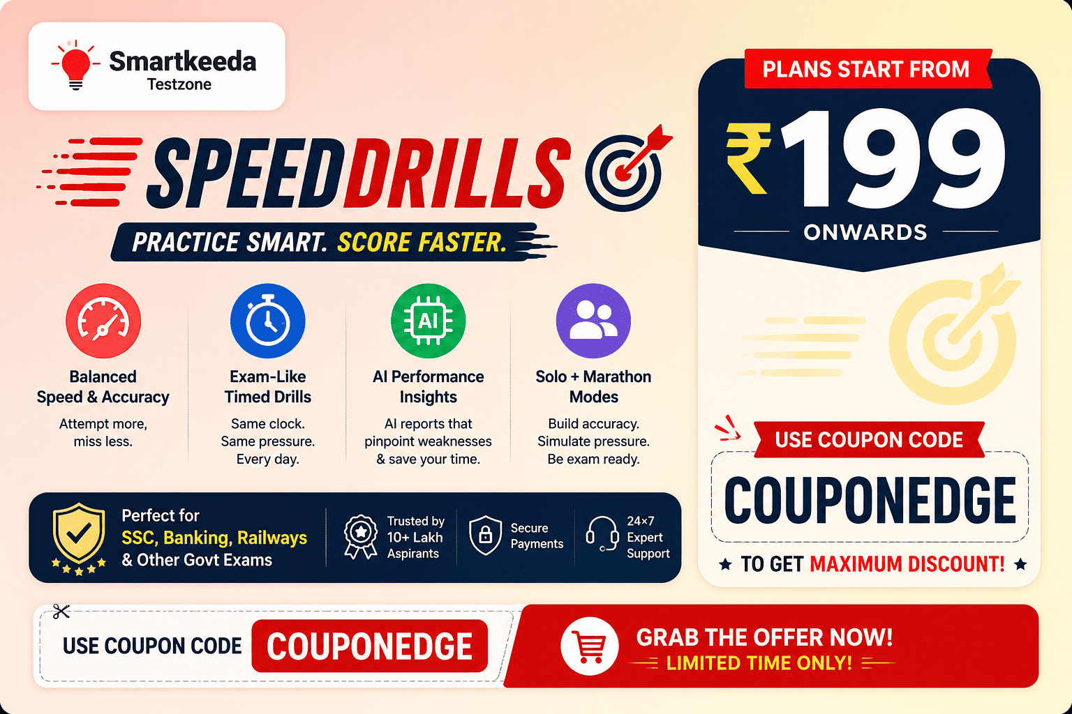 Smartkeeda Speed Drills Discount Offer – Improve Speed & Accuracy for SSC & Banking Exams