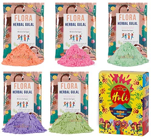 Zest 4 Toyz Organic Eco- Friendly Perfumed Herbal Gulal for Holi Celebration, Skin Friendly, Natural Fragrance Handmade Holi Gulal-Pack of 5, 80 Grm Each Assorted Colour